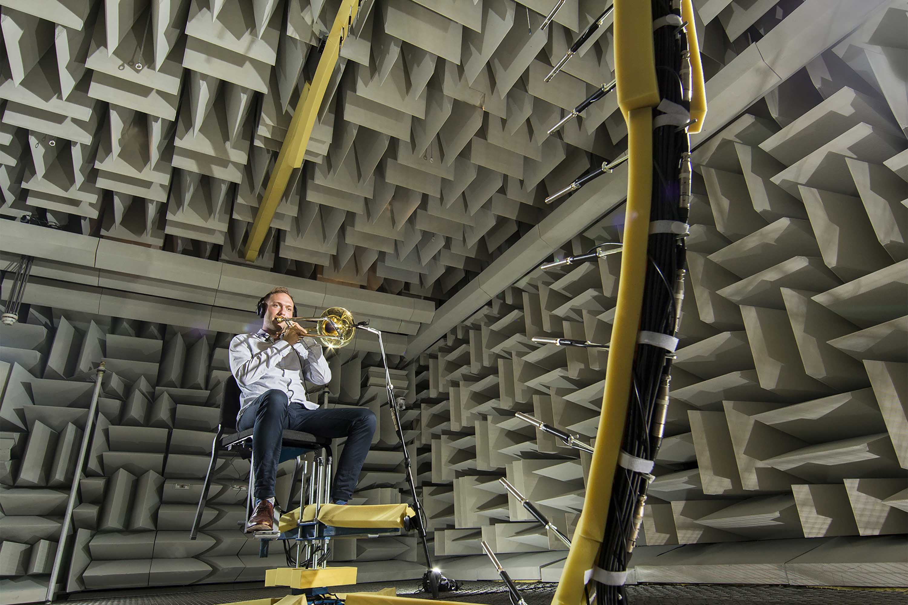 Trombone player in the anechoic chamber